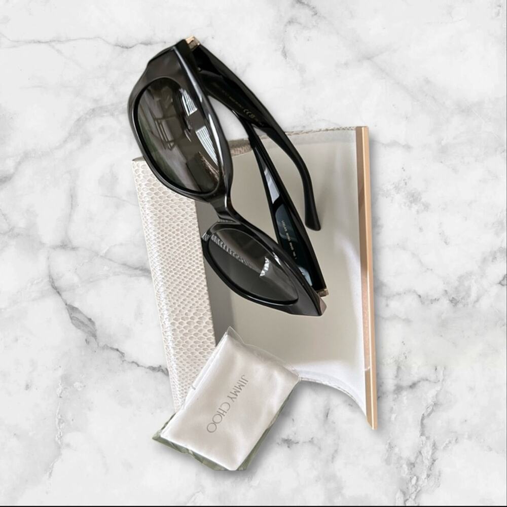 Jimmy Choo Leela/S 55mm Luxury Glossy Black Sunglasses with Gold and Sparkles - Picture 5 of 5